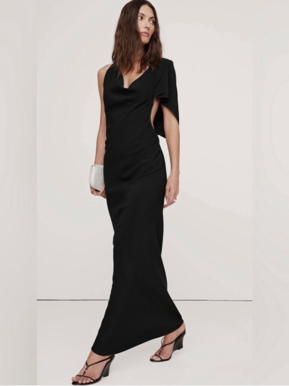 NEW! BANANA REPUBLIC STRETCH-CREPE ASYMMETRICAL OPEN-BACK MAXI DRESS 🪿2️⃣